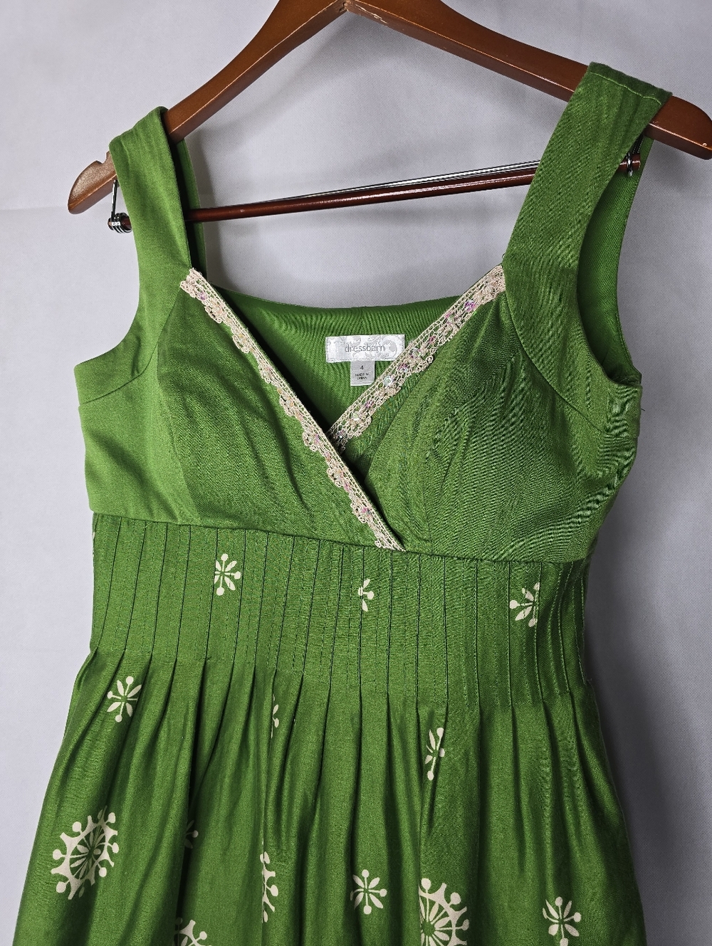 Dressbarn Fit Flare Dress Green Retro Print Sleeveless Beaded Sweetheart Neck 4 - Picture 4 of 12